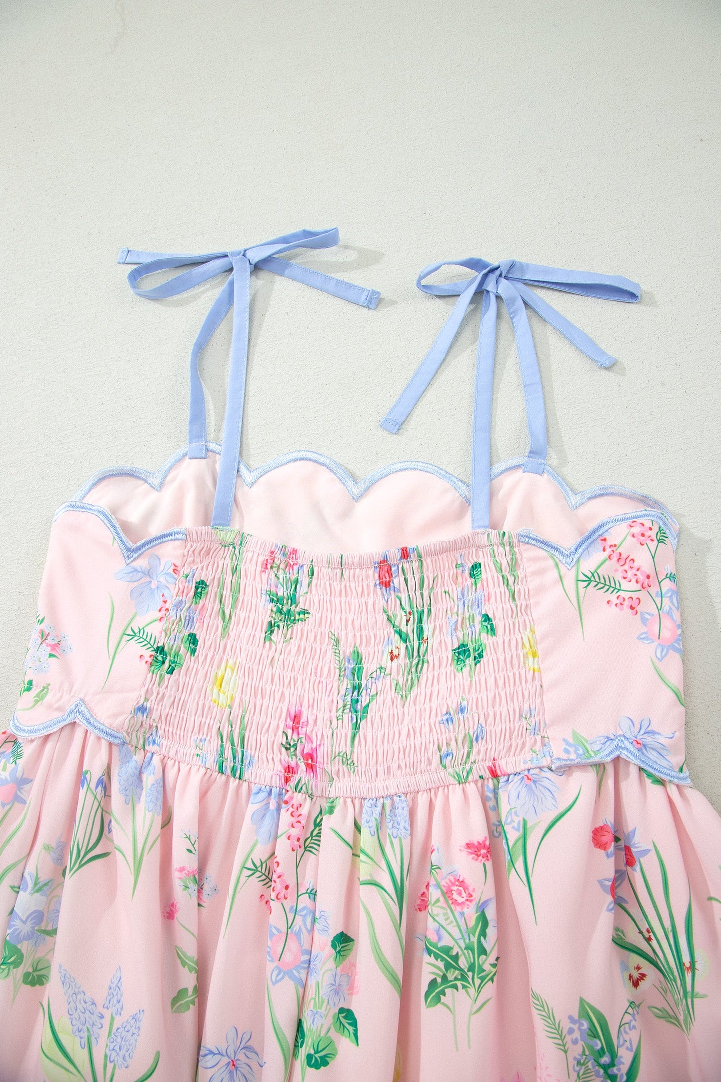 Floral Contrast Trim Tie Strap Midi Dress