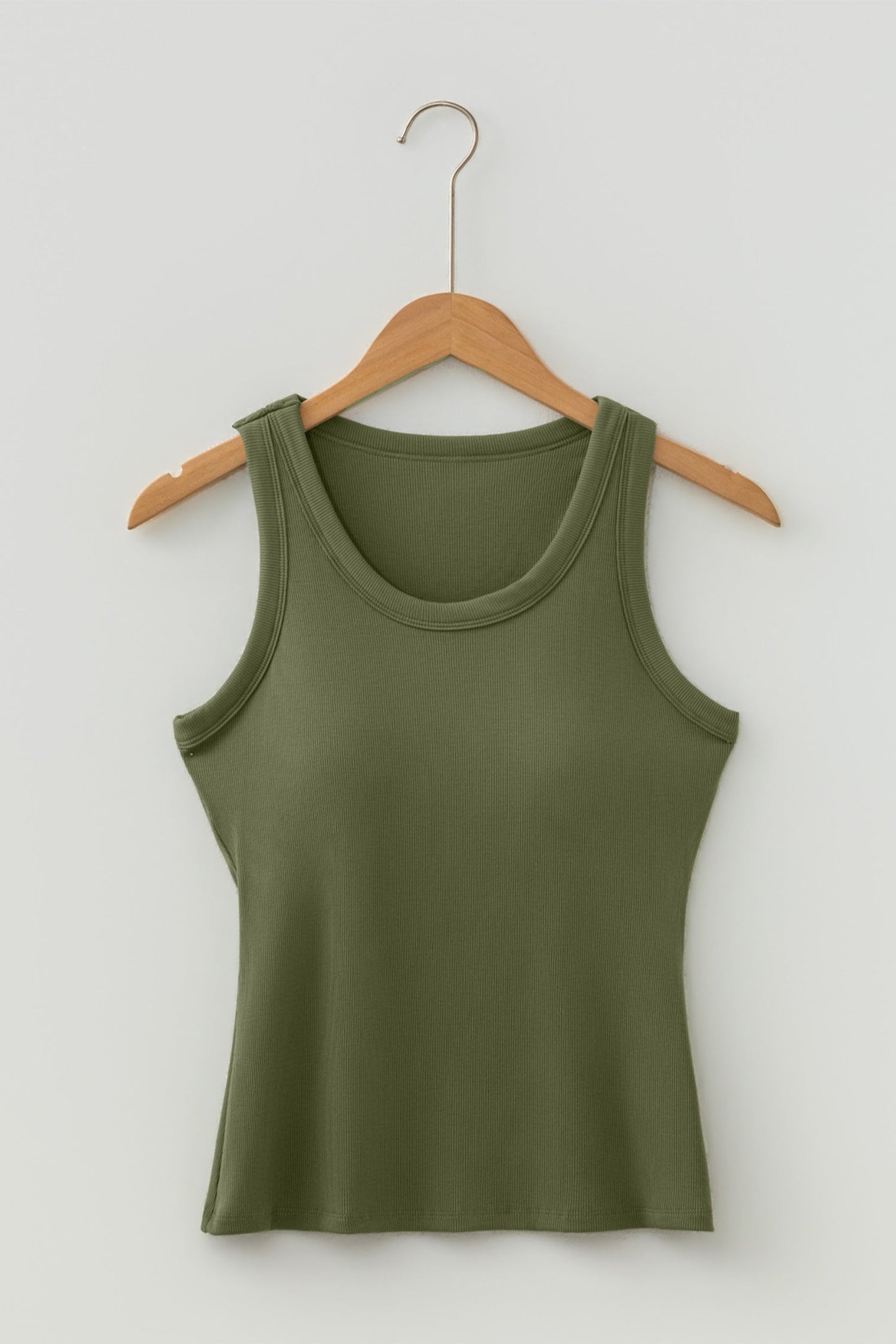 Solid Ribbed Knit Padded Tank Top