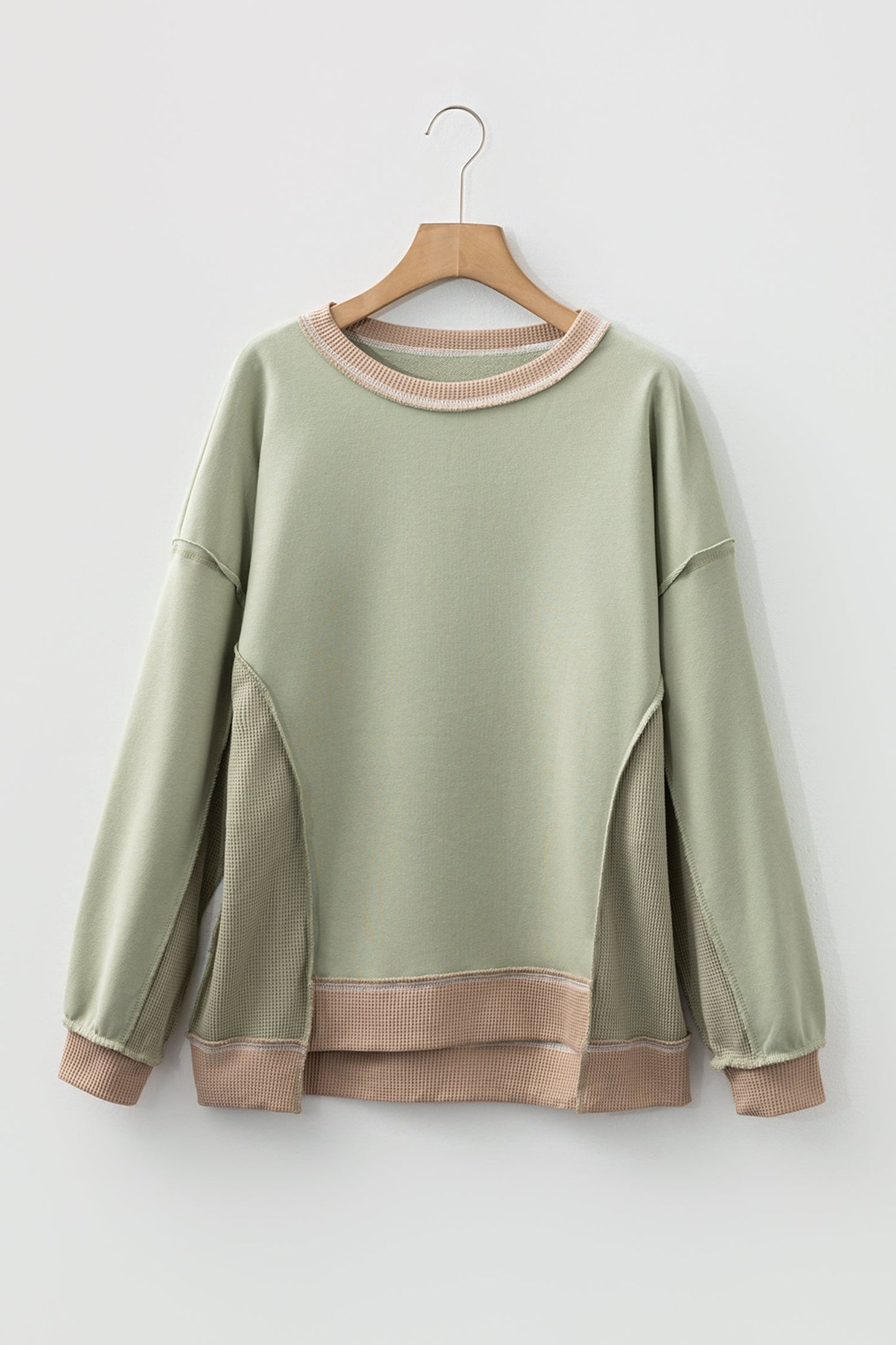 Colorblock Waffle Knit Patchwork Reverse Seam Oversize Sweatshirt