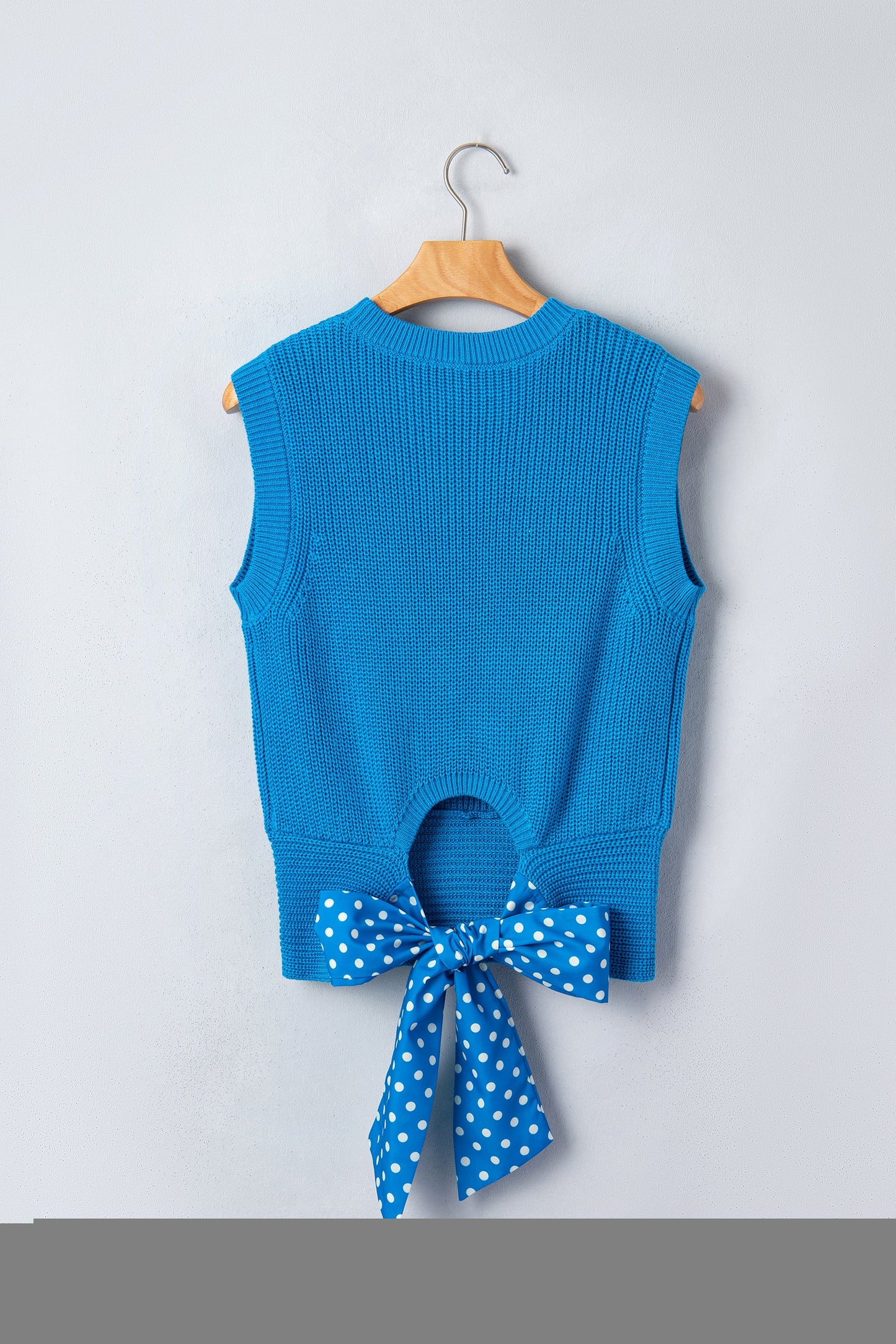 Polka Dot Bow Tie Back Cropped Sweater Tank