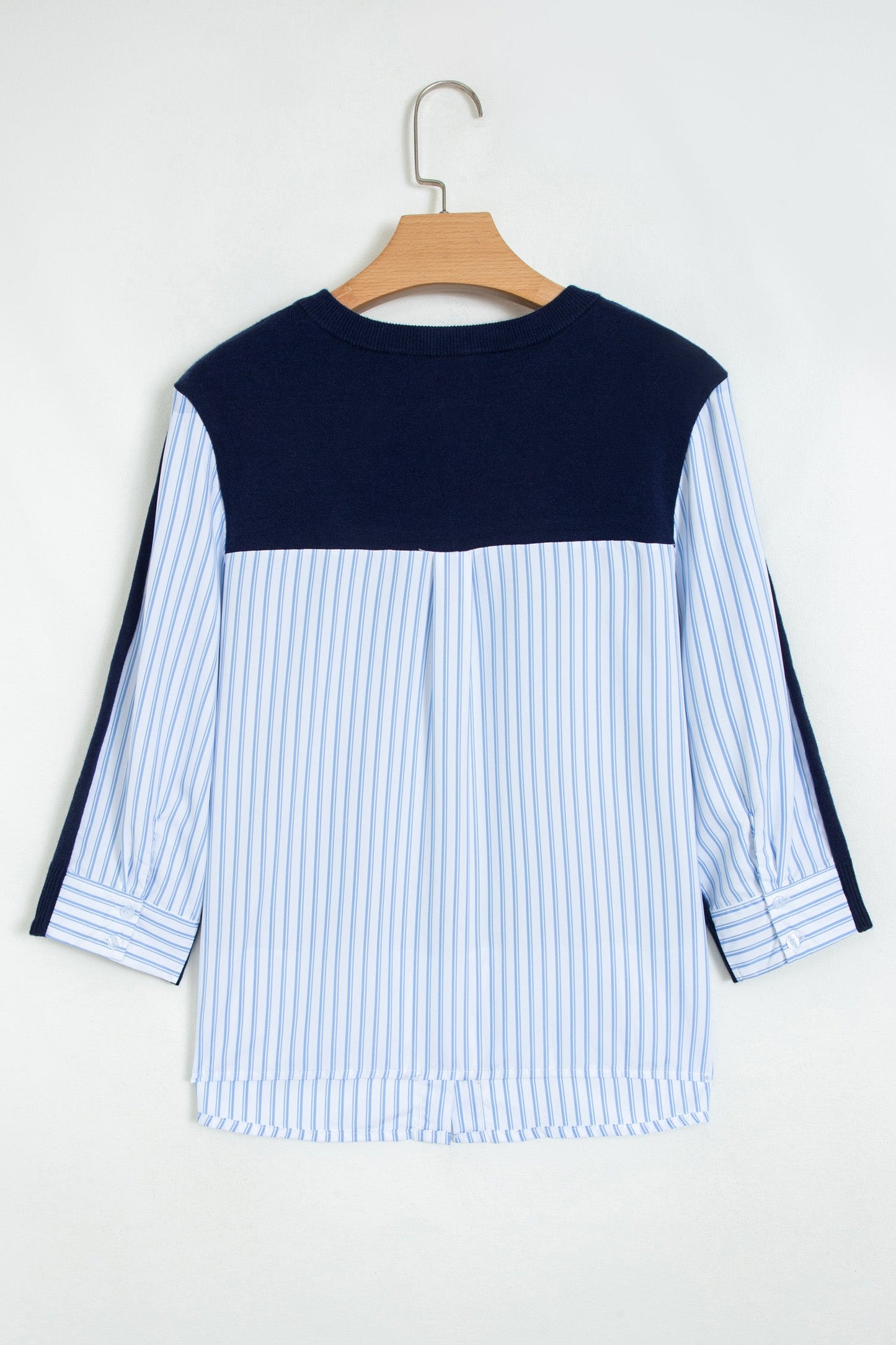 Stripe Patchwork Drop Shoulder 3/4 Sleeve Sweater