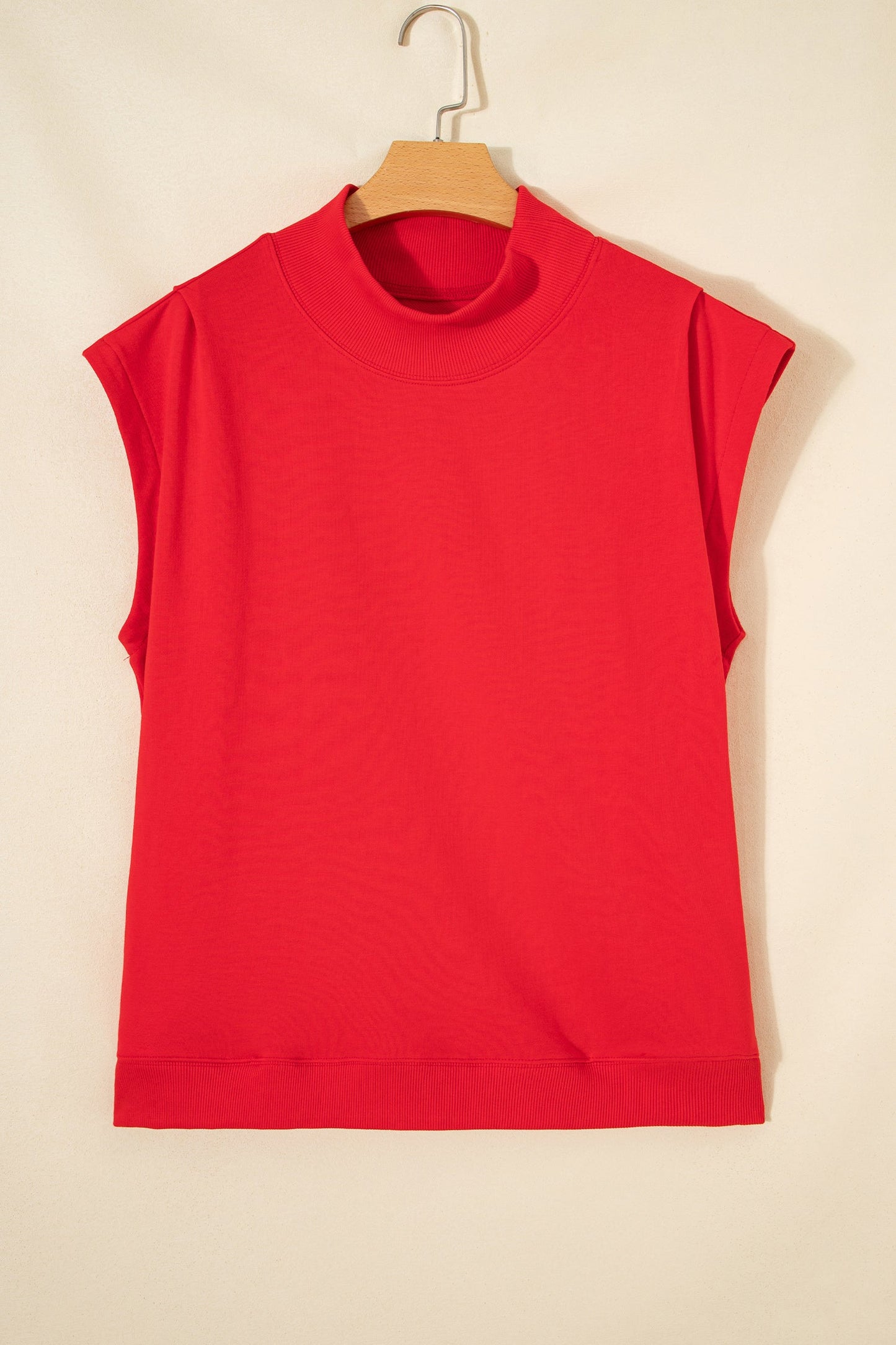 Solid Mock Neck Cap Sleeve Oversized Top