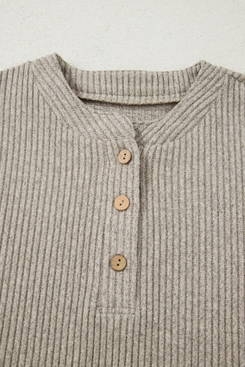Solid Ribbed Knit Textured Drop Shoulder Henley Top
