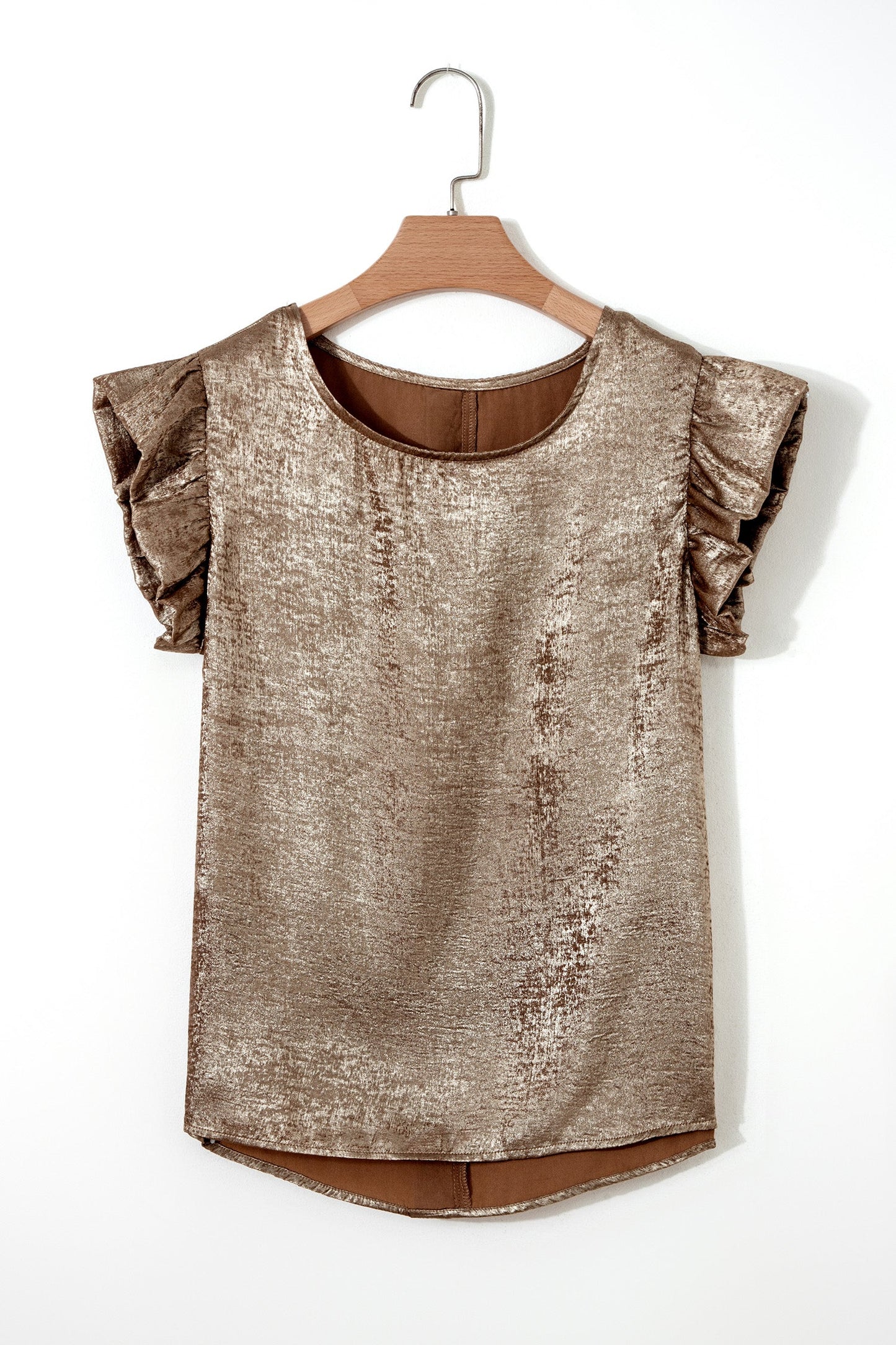 Metallic Ruffle Trim Sleeveless Round Neck Top
