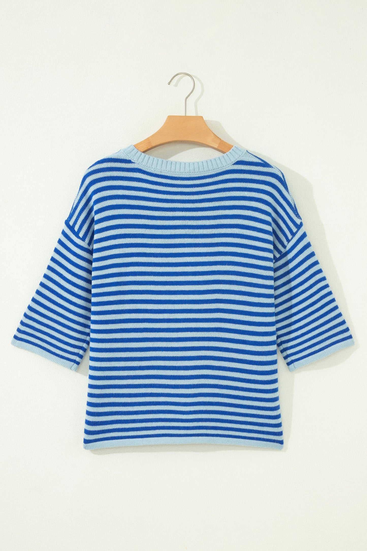 Stripe 3/4 Sleeve Button Down Knit Cardigan