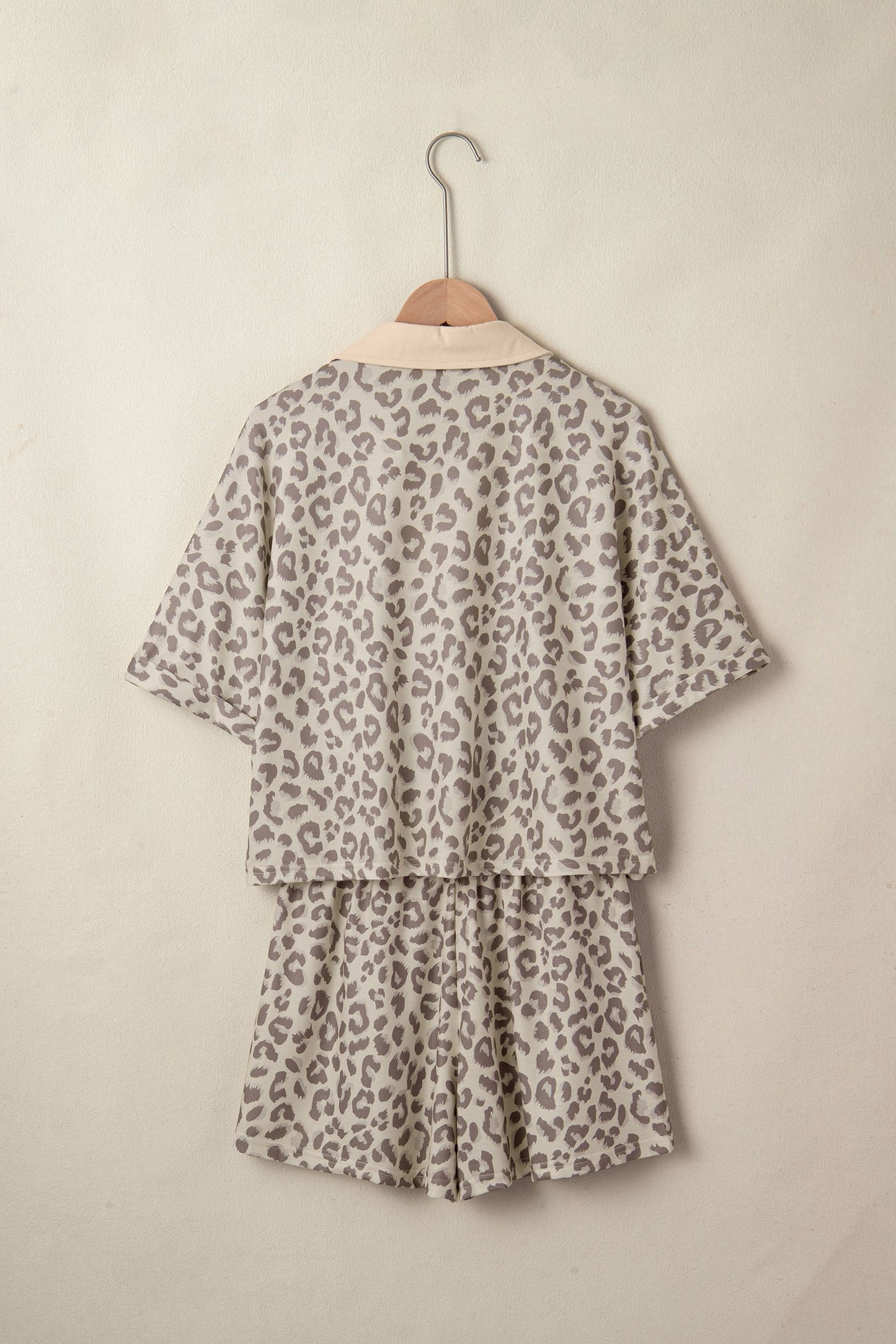Leopard Collared V-Neck Top & Shorts Set