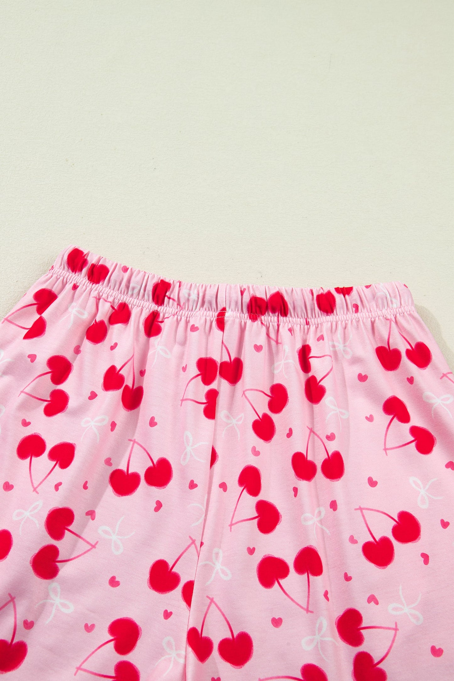 Cherry Bow Tie Top and Shorts Pajama Set