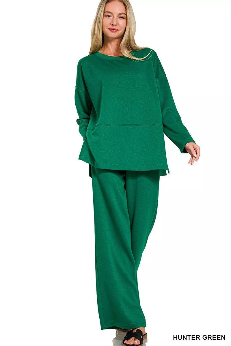 Zenana Scuba Side Slit Top and Pants Set