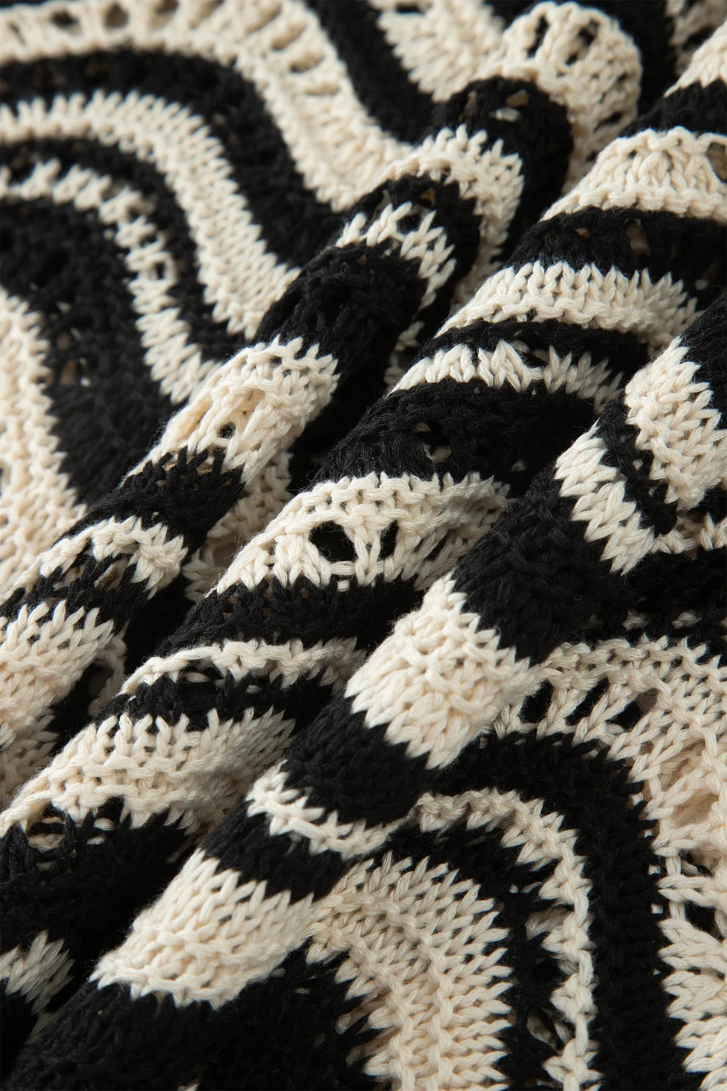 Wavy Stripe Ruffle 3/4 Sleeve Crochet Sweater