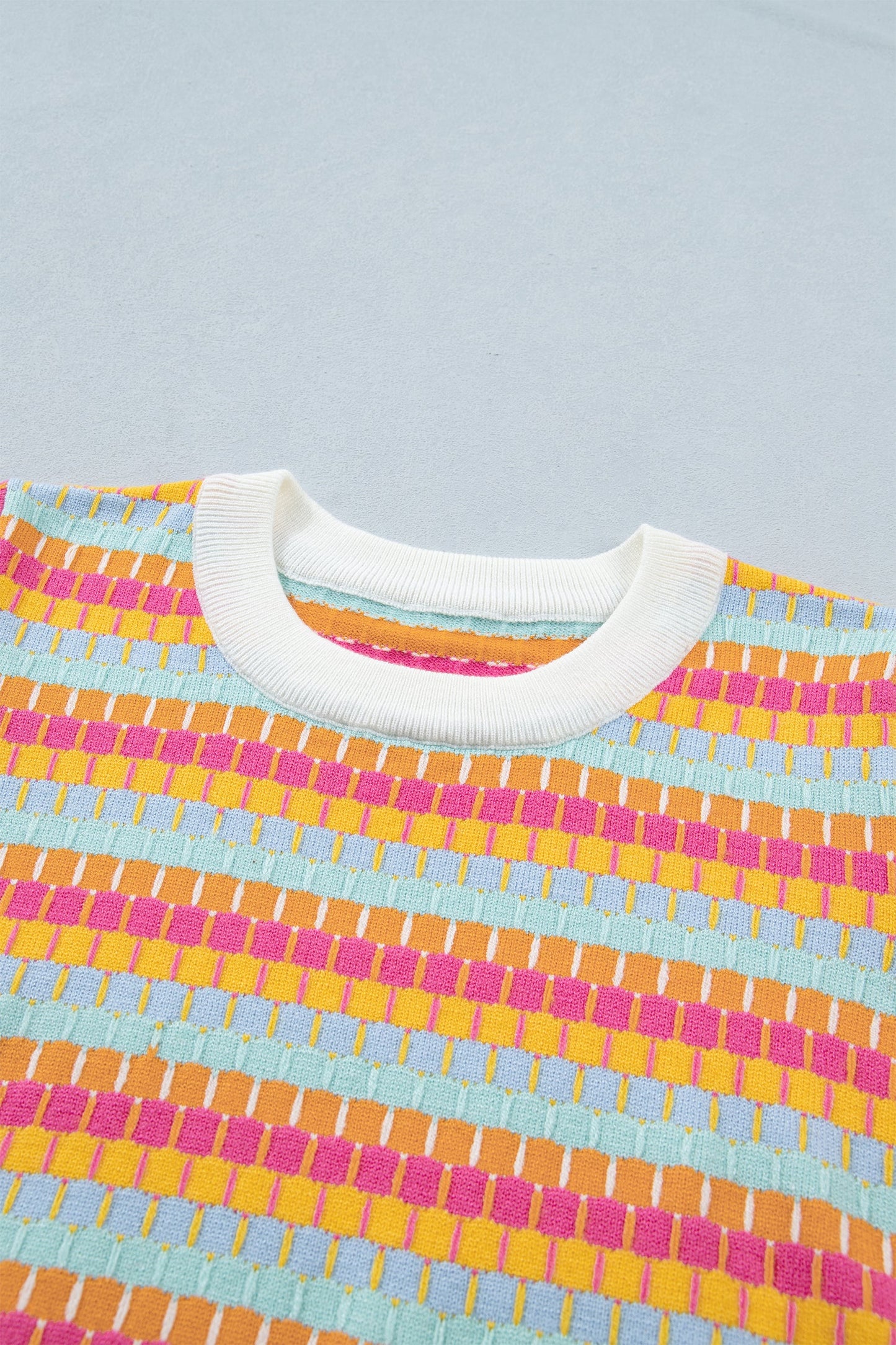 Abstract Stripe Short Sleeve Sweater Knit Top