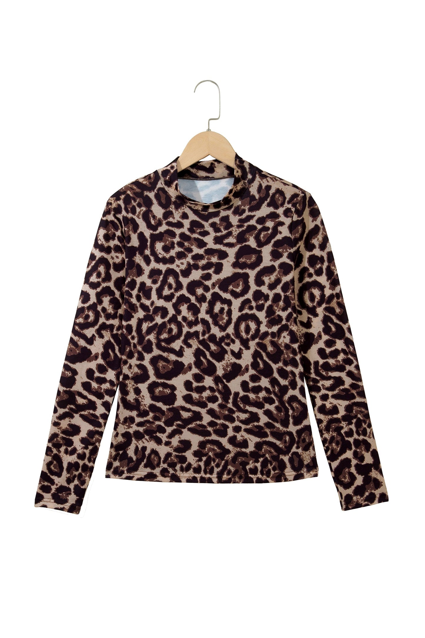 Western Leopard High Neck Long Sleeve Slim Top