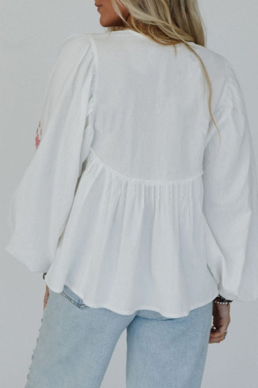 Floral Tied V-Neck Babydoll Blouse