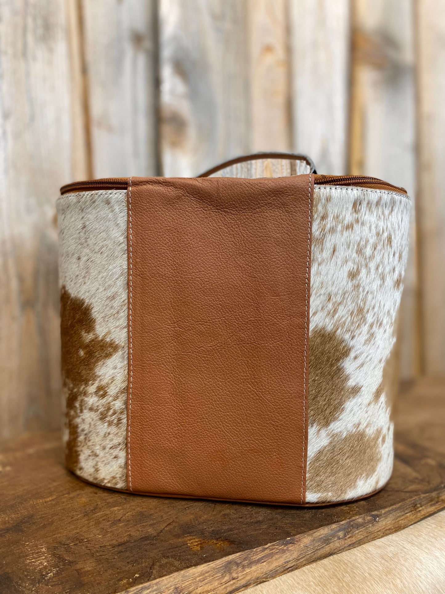 Tan Makeup Box Cowhide