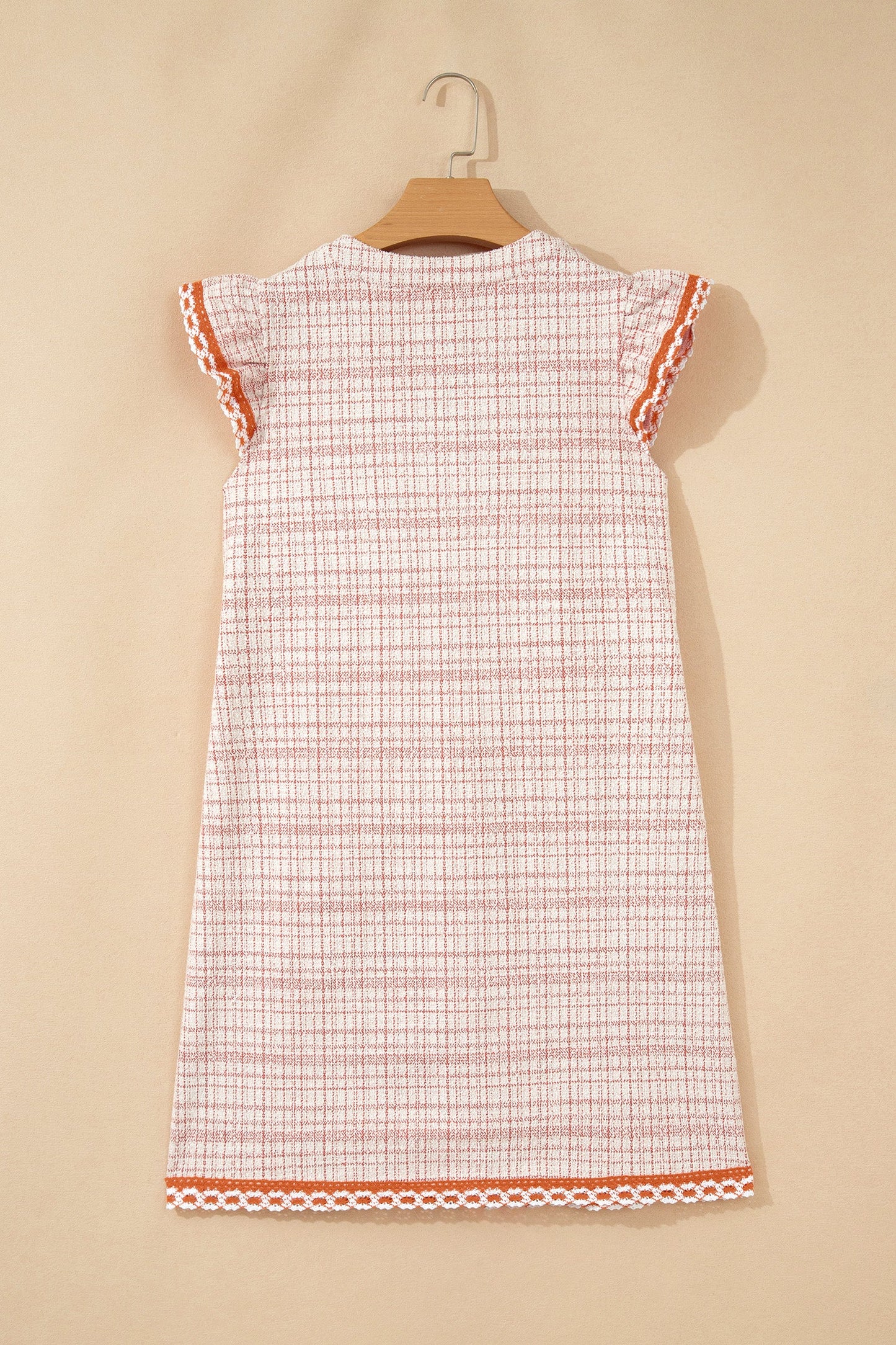 Plaid Textured Contrast Trim Tassel-Tie Mini Dress