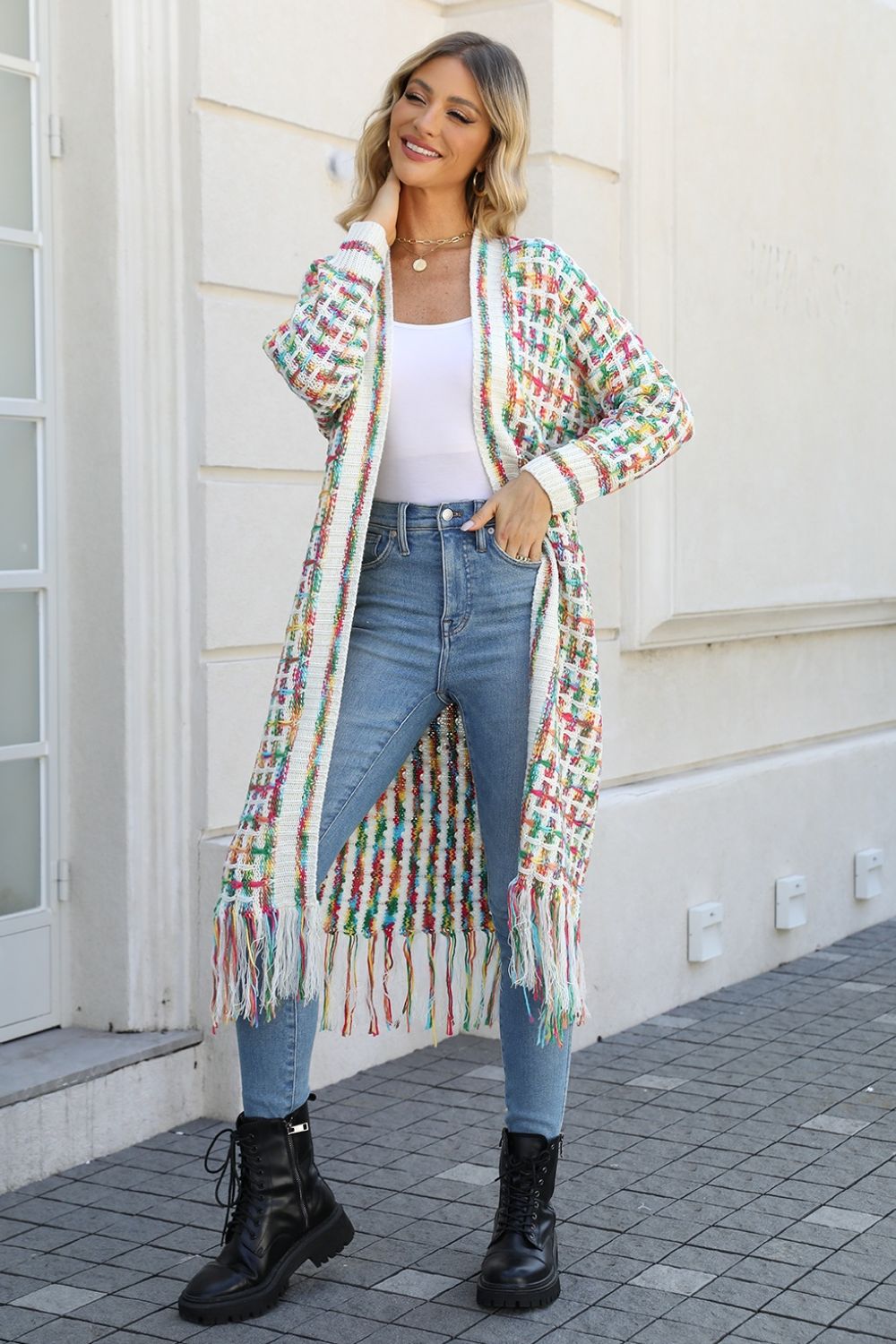 NicholesGifts Women Open Front Fringe Hem Cardigan