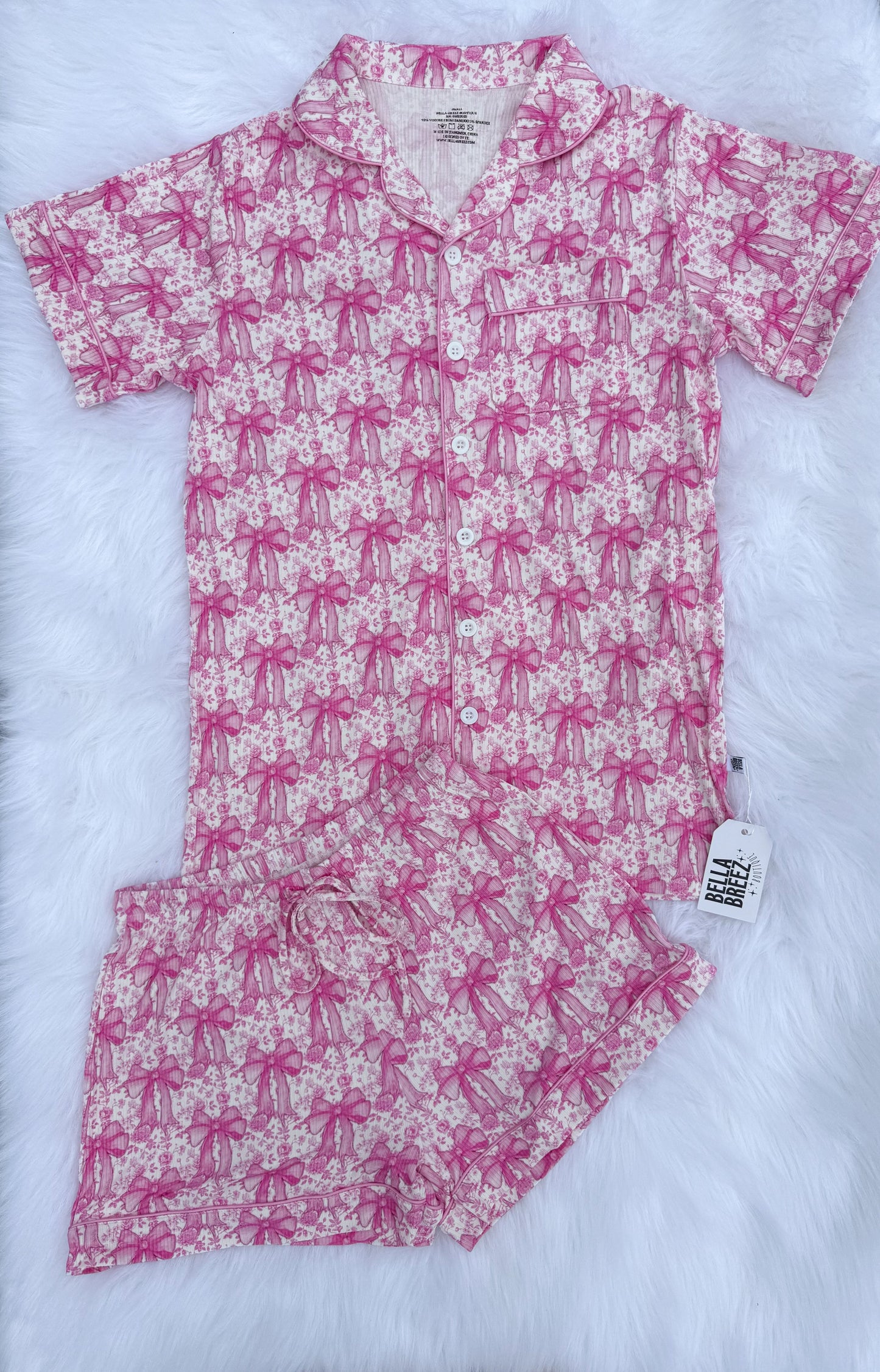 Blooming Bows Women's Bamboo Button Up PJ Set