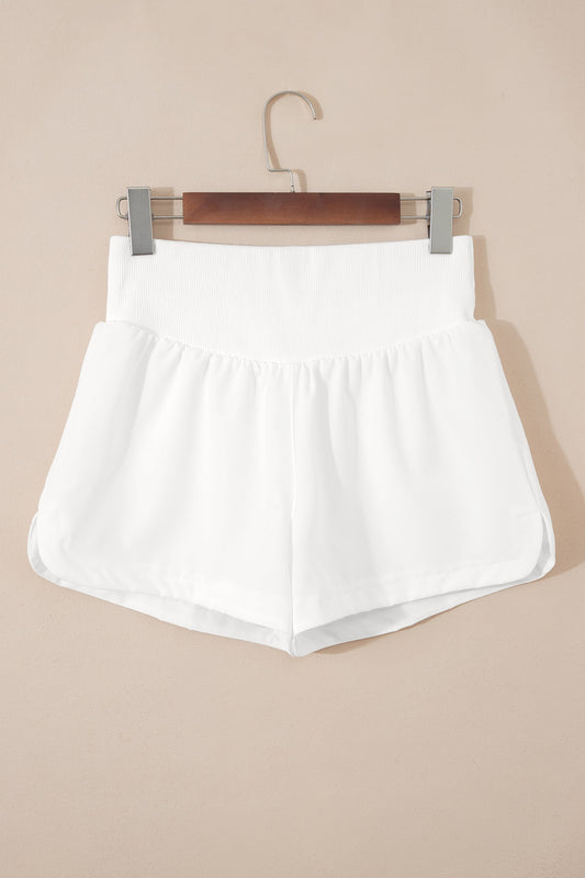 Solid Ribbed Patchwork High Waist Athletic Shorts