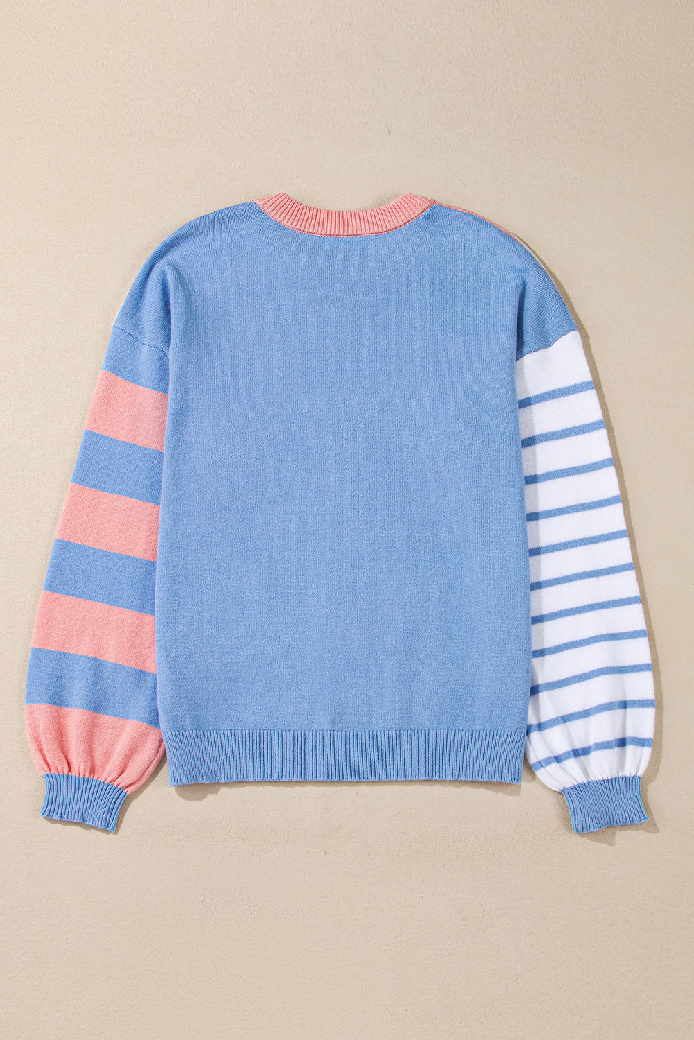 Colorblock Stripe Drop Shoulder Puff Sleeve Sweater
