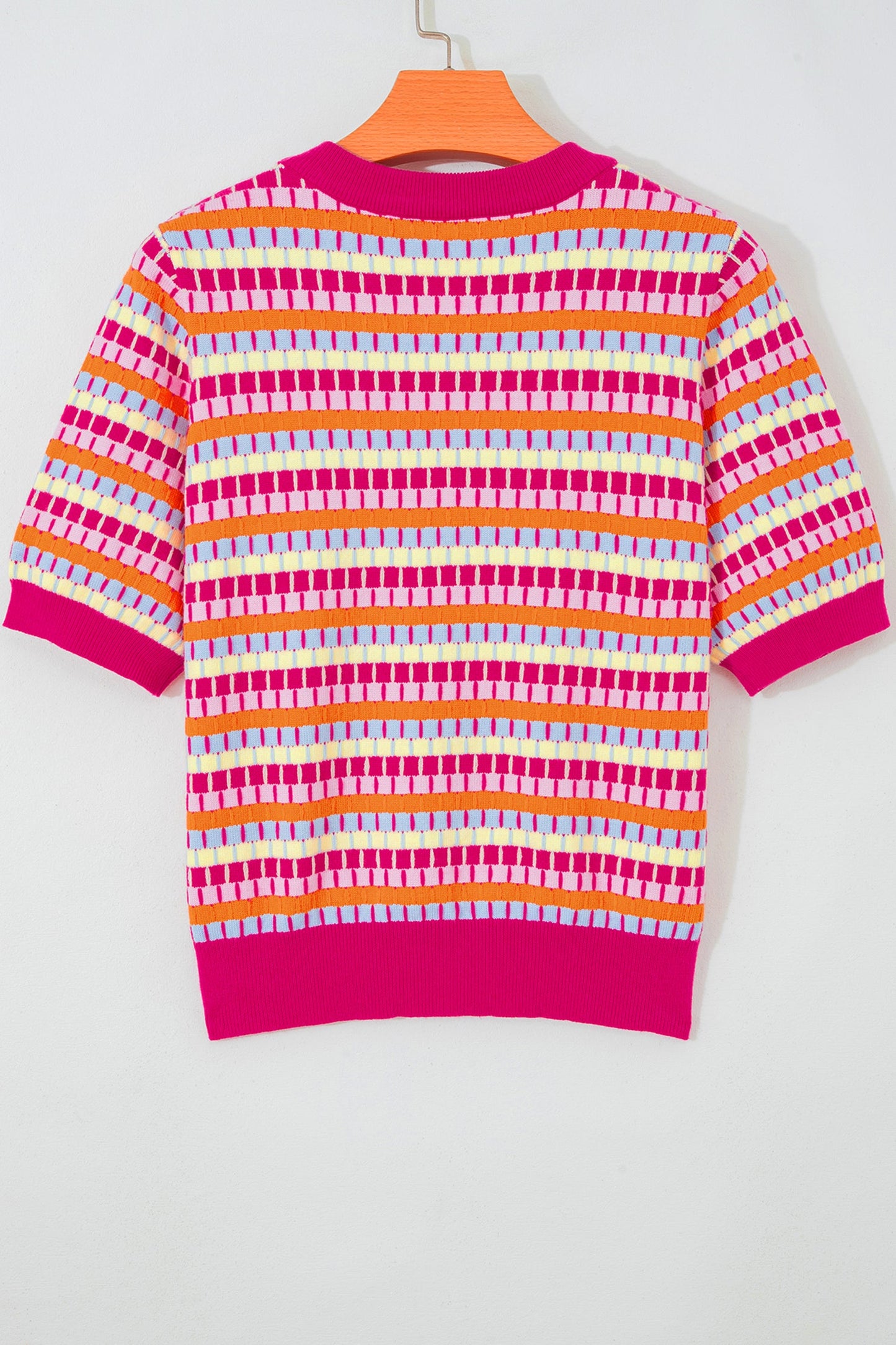 Abstract Stripe Short Sleeve Sweater Knit Top