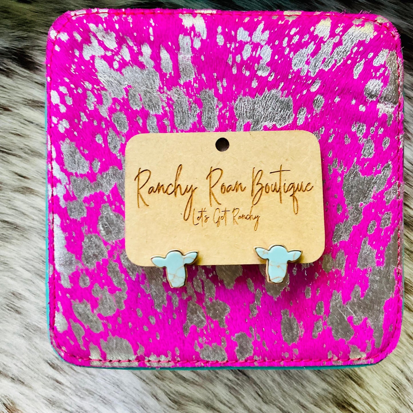 Steer Head Stone Stud Earrings