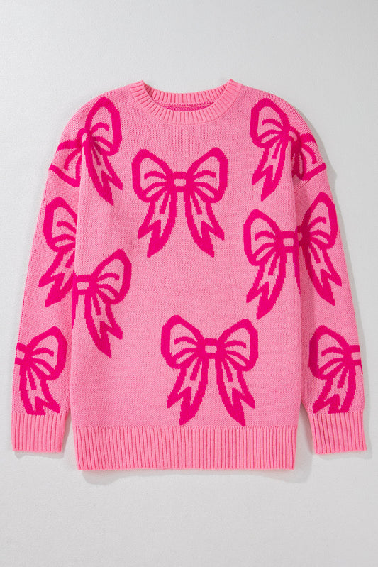 Bow Drop Shoulder Long Sleeve Sweater