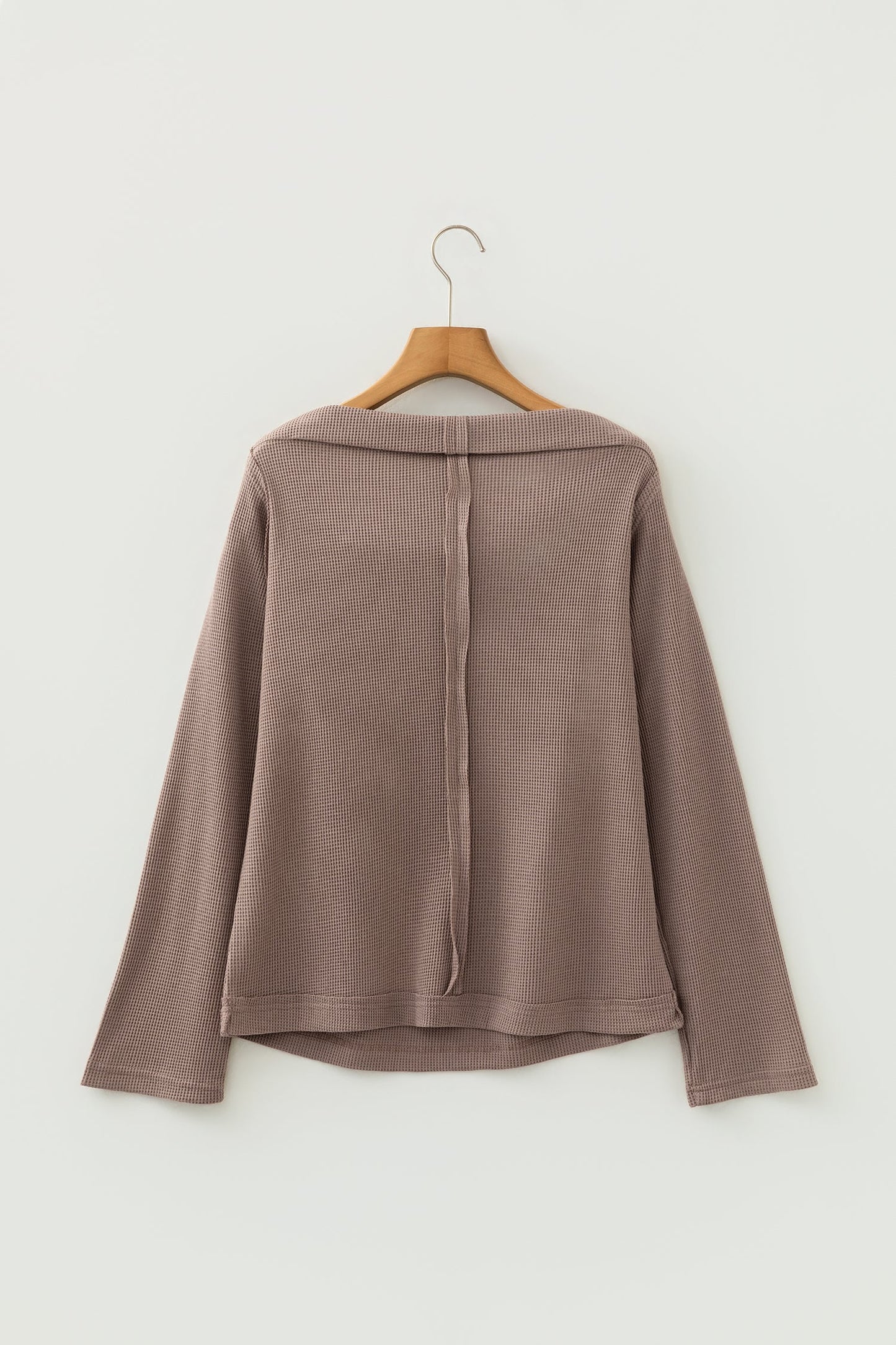 Solid Waffle Knit Asymmetric Neck Long Sleeve Top