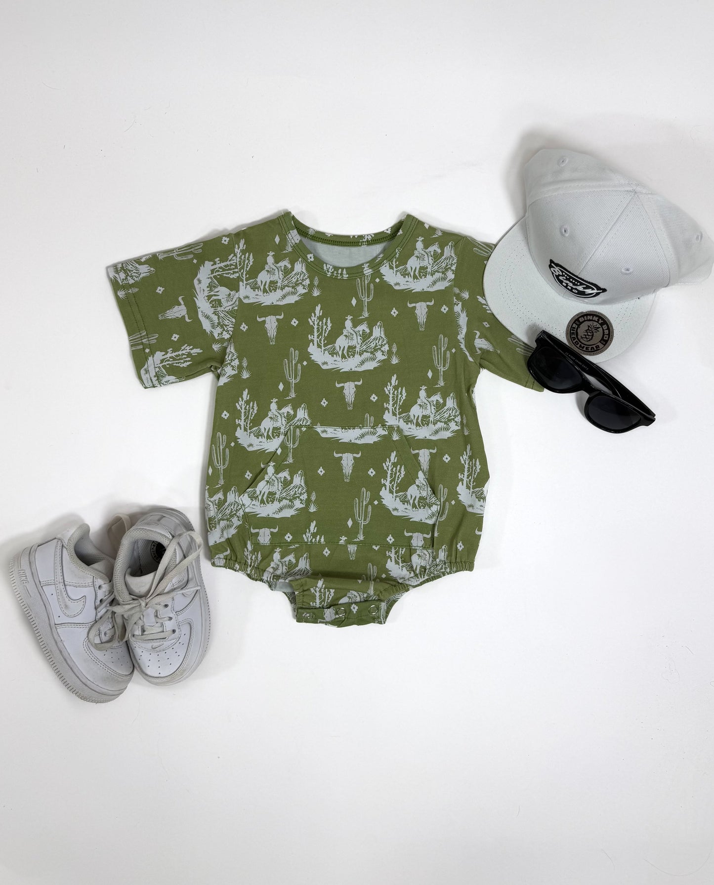 Green Western Bubble Romper (FINAL SALE)