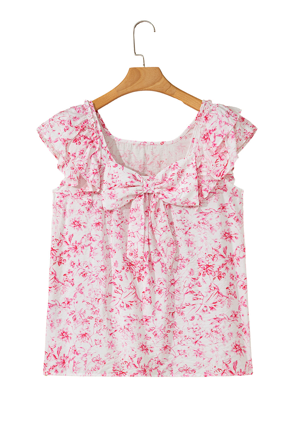 Floral Bow Back Ruffle Sleeve Blouse