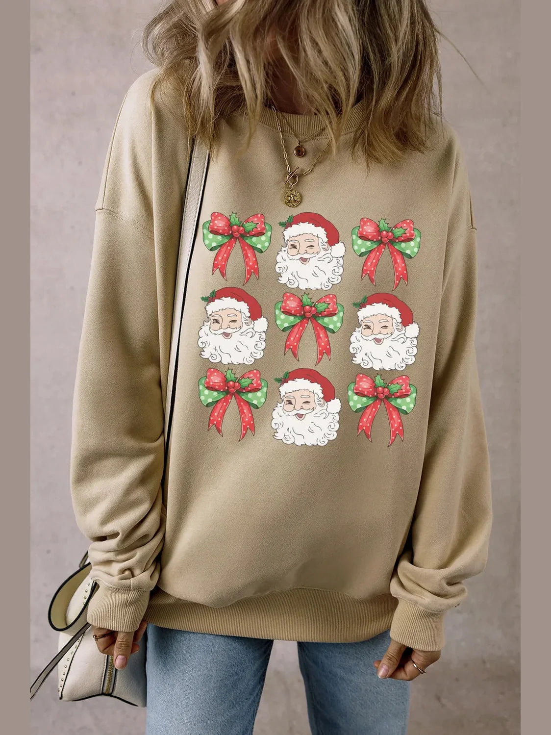 Women Santa Graphic Round Neck Long Sleeve Sweatshirt