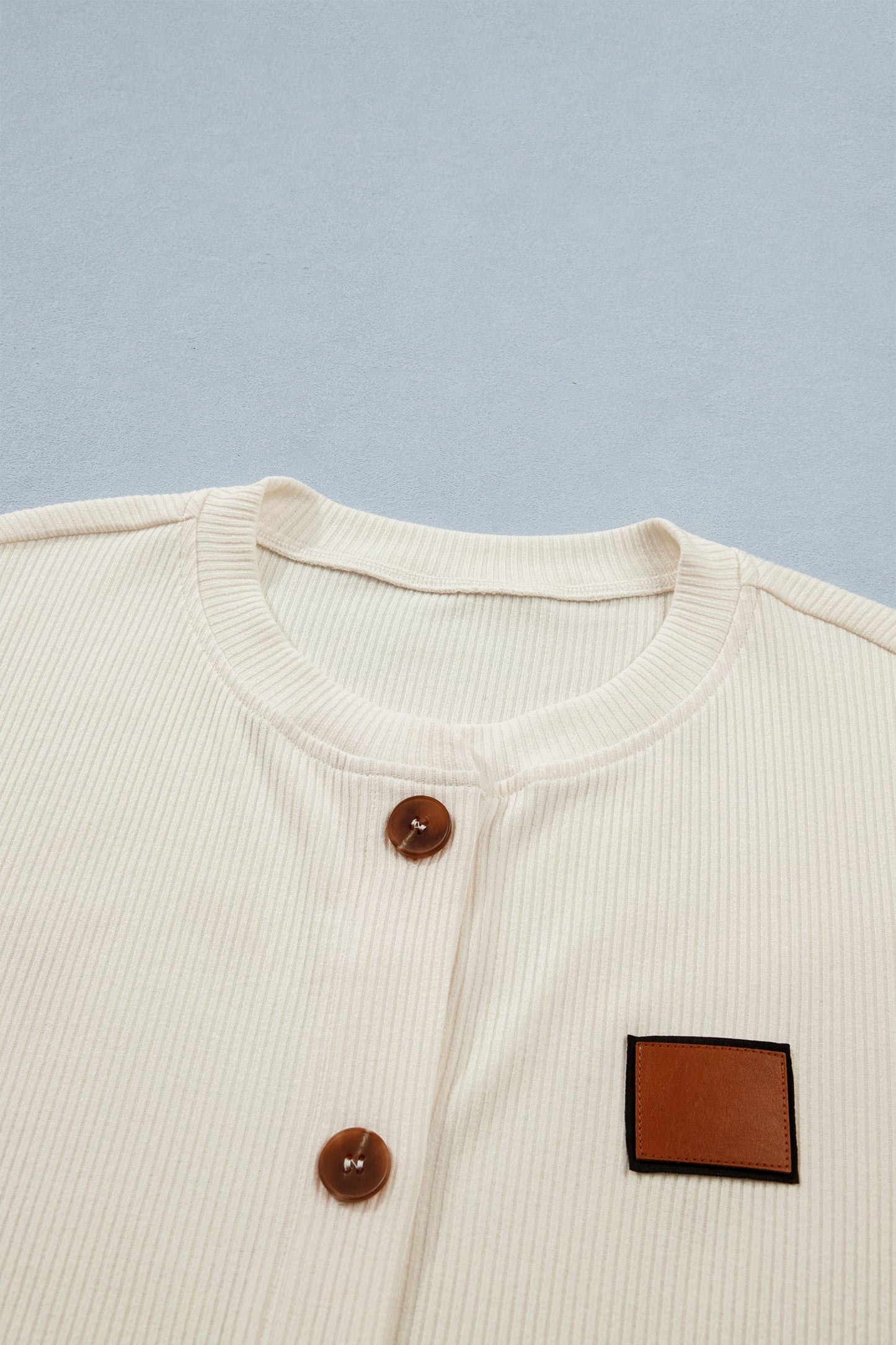 Denim Ribbed Patchwork Short Sleeve Buttoned Shirt