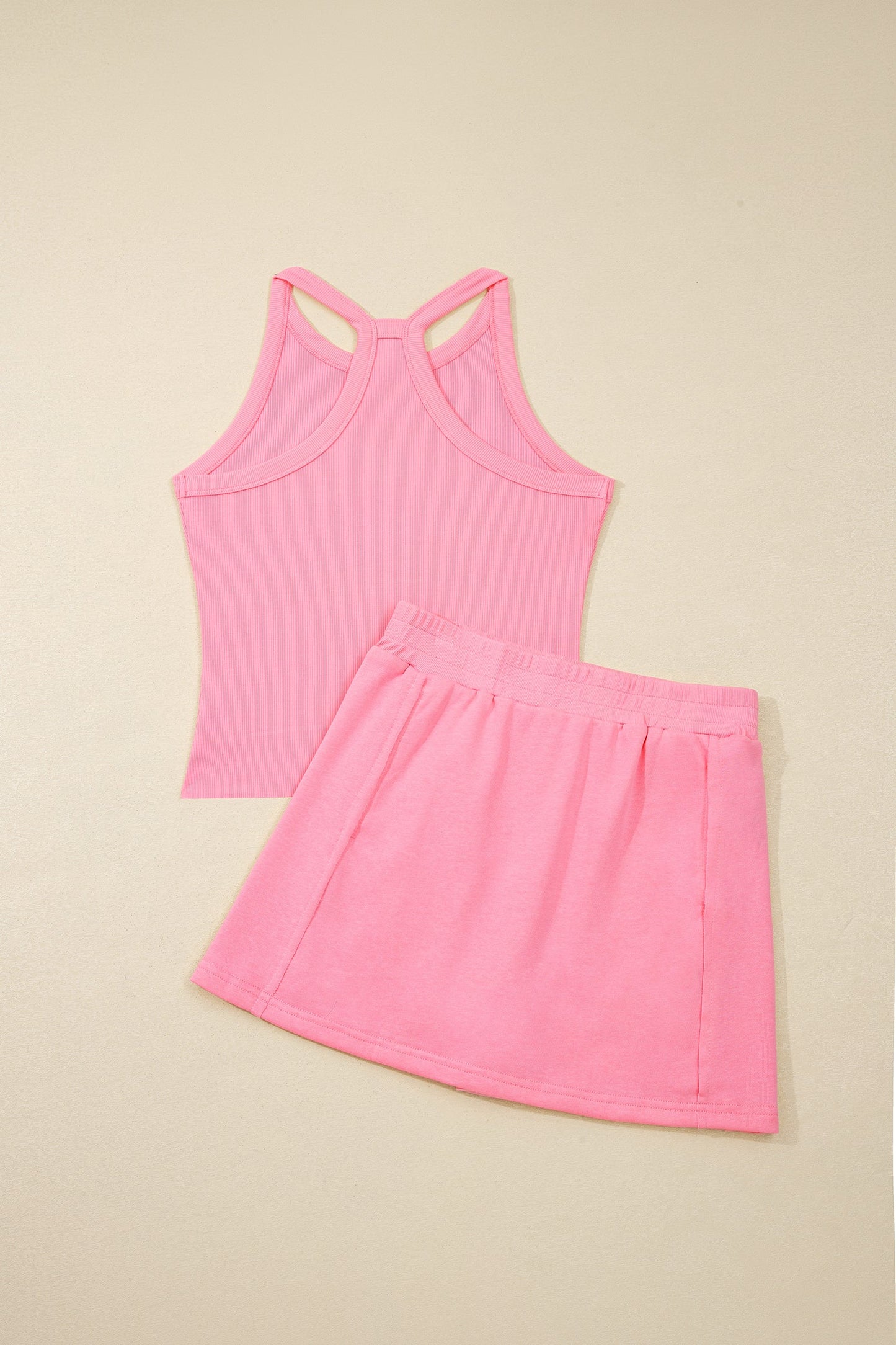 Solid Tank Top and Elastic Waist Mini Skort Set