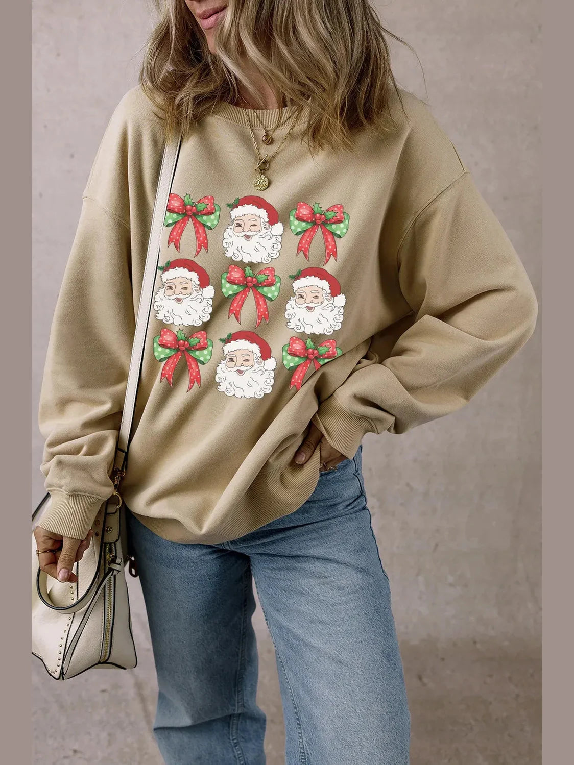 Women Santa Graphic Round Neck Long Sleeve Sweatshirt