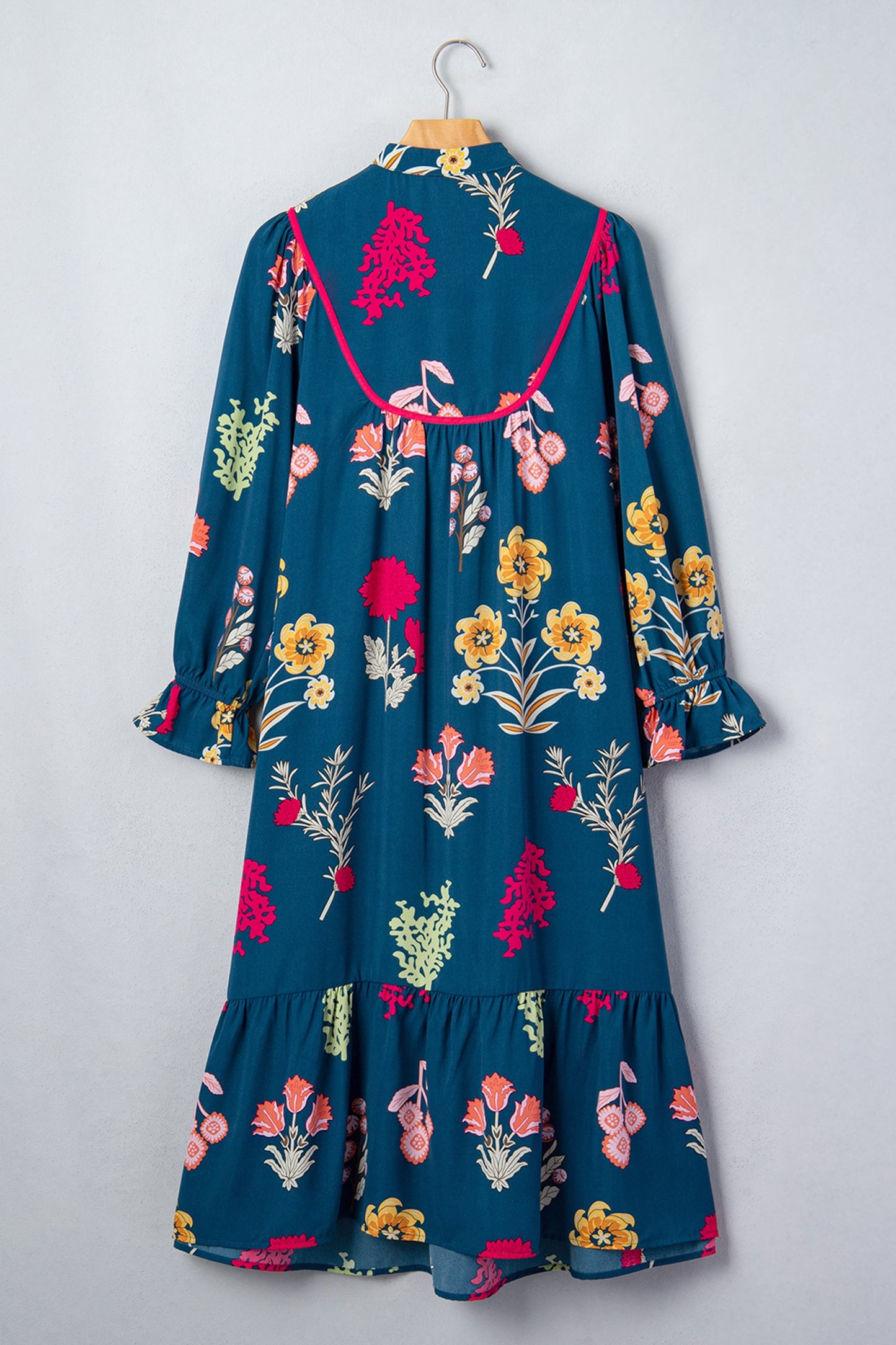 Floral Smocked 3/4 Puff Sleeve Midi Dress
