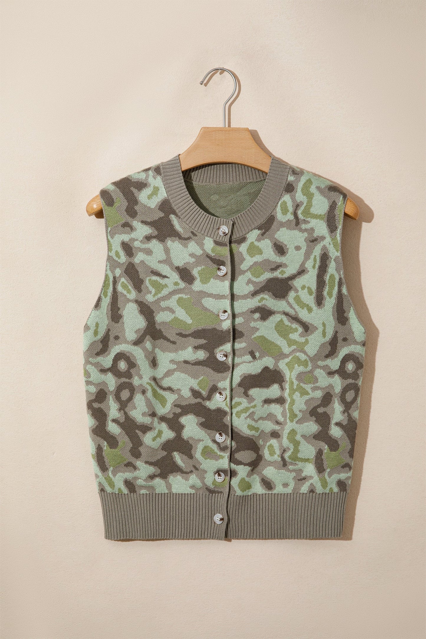 Camo Sleeveless Button Front Sweater Vest
