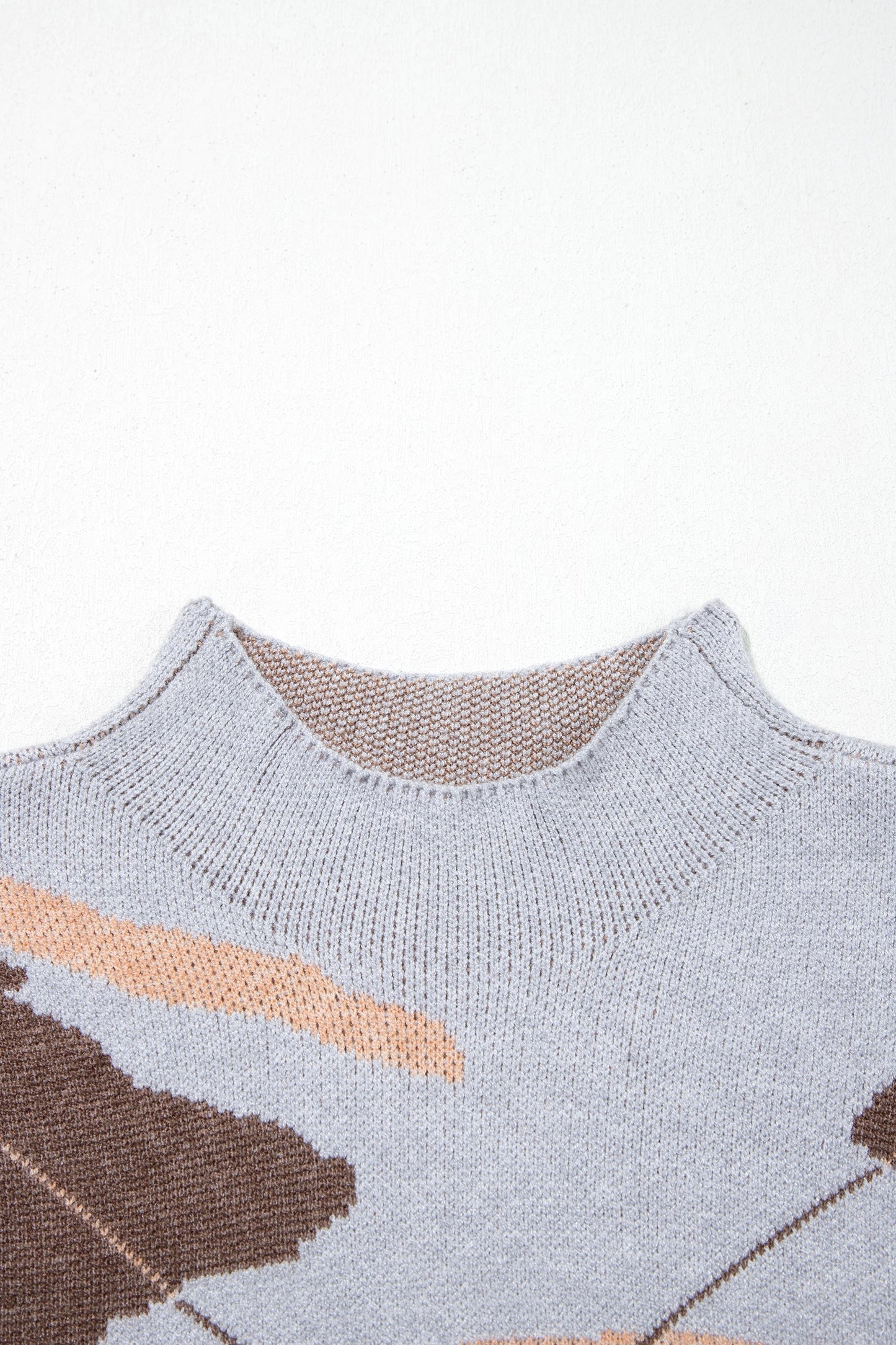 Camo Drop Shoulder High Neck Short Sleeve Sweater