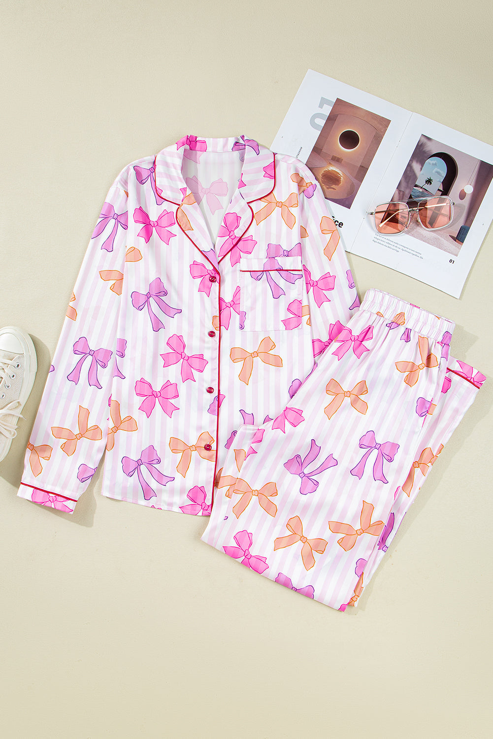 Stripe Bow Shirt and Pants Pajama Set