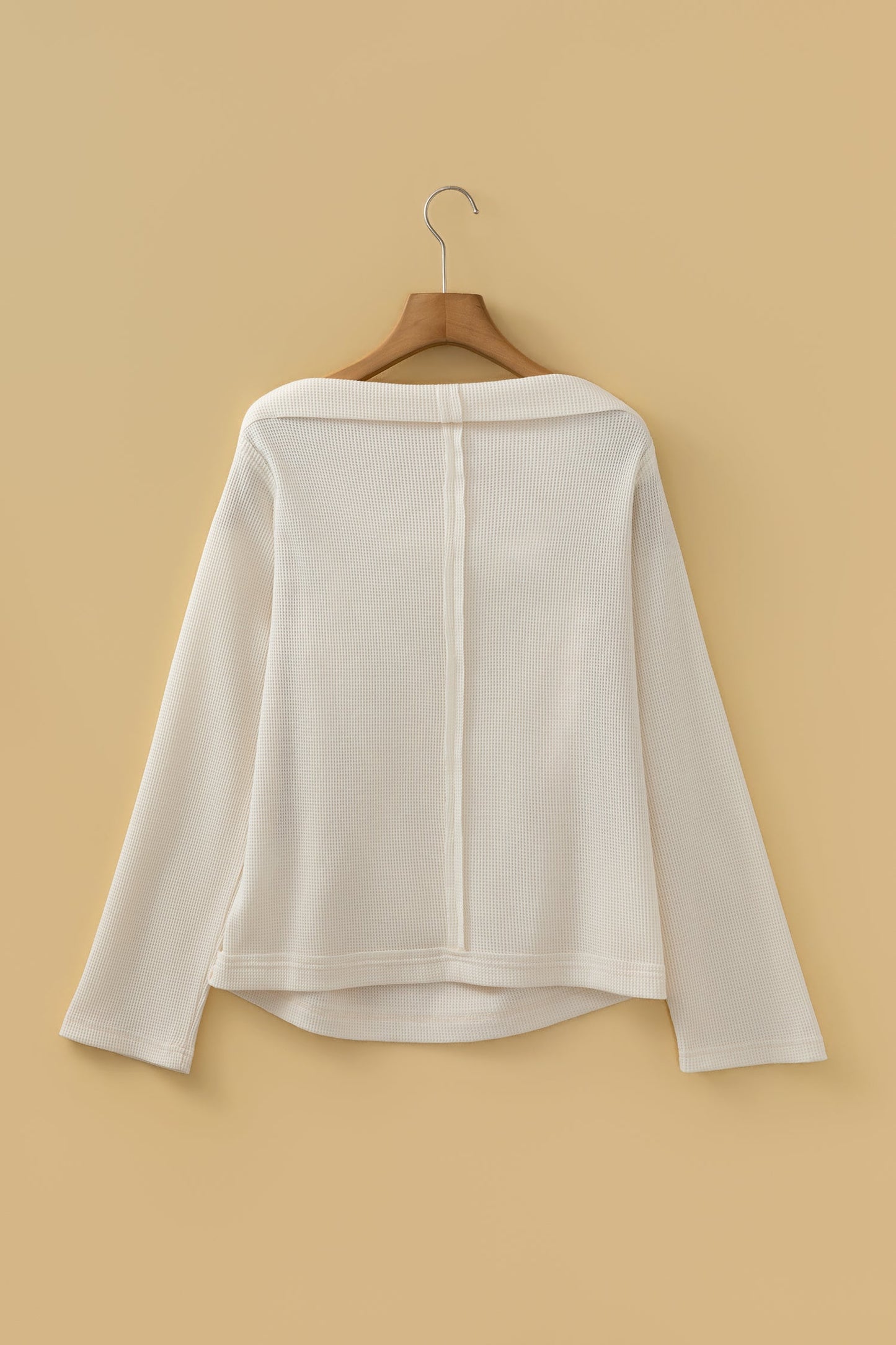 Solid Waffle Knit Asymmetric Neck Long Sleeve Top