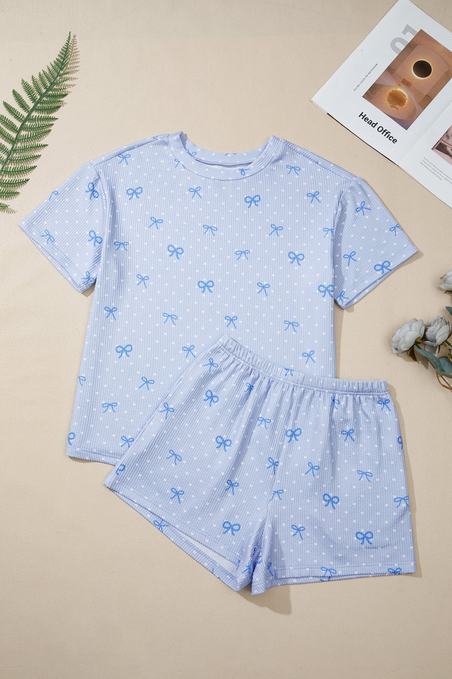 Polka Dot Heart Bow Top & Elastic Short Set