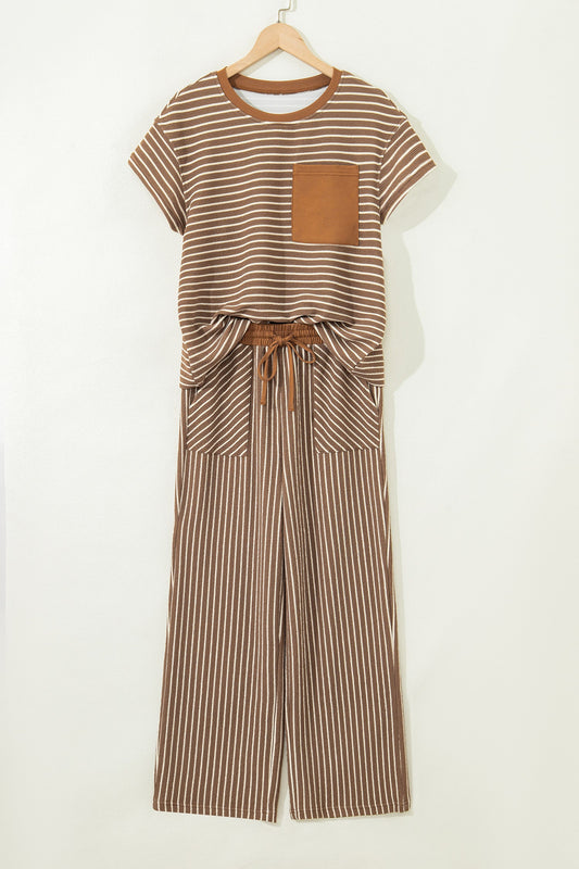 Stripe Crew Neck Tee and Drawstring Pants Set