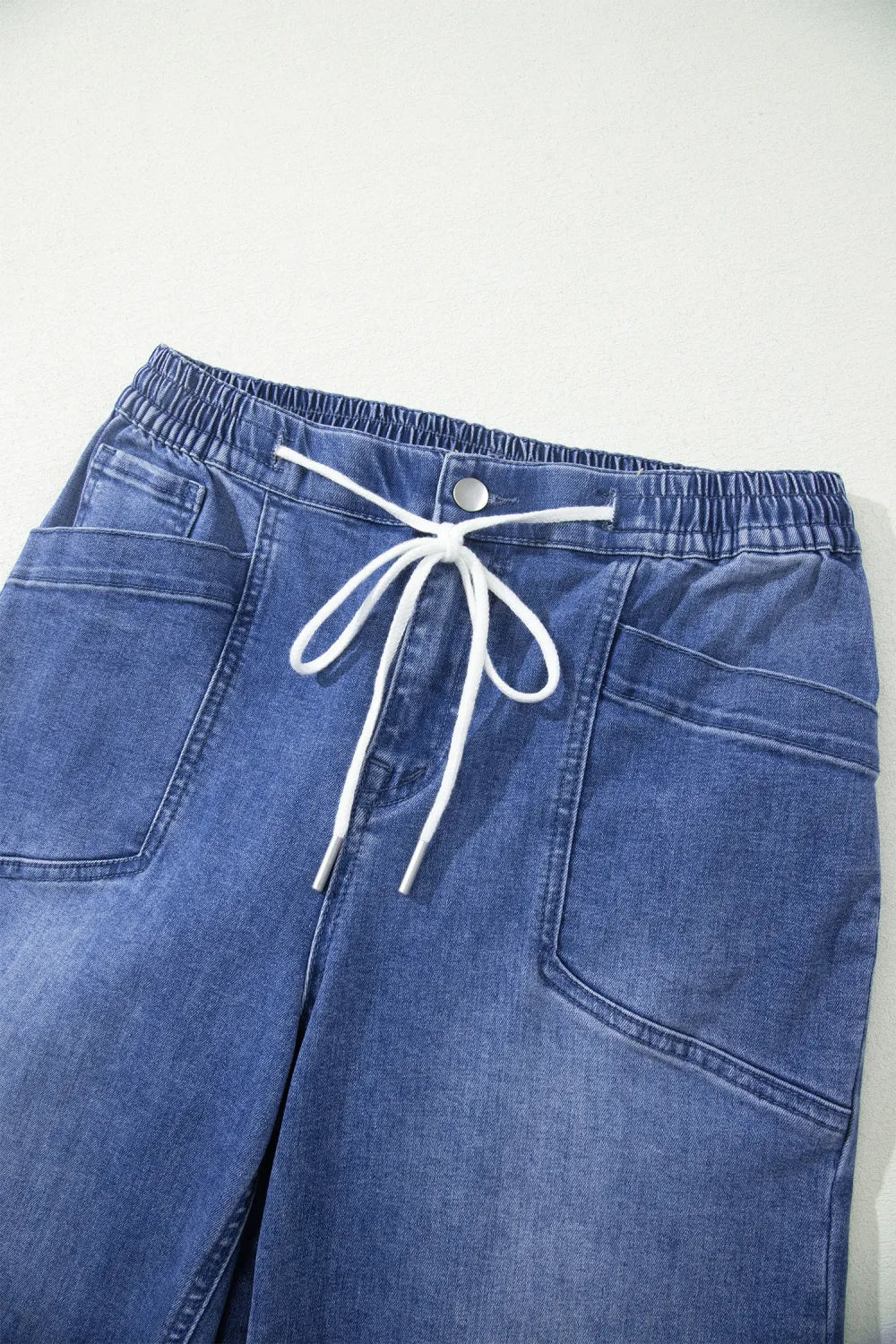 Denim Drawstring Waist Ankle Length Pants w/ Pockets