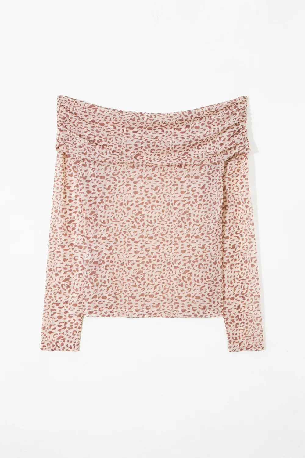 Leopard Mesh Foldover Off Shoulder Long Sleeve Top