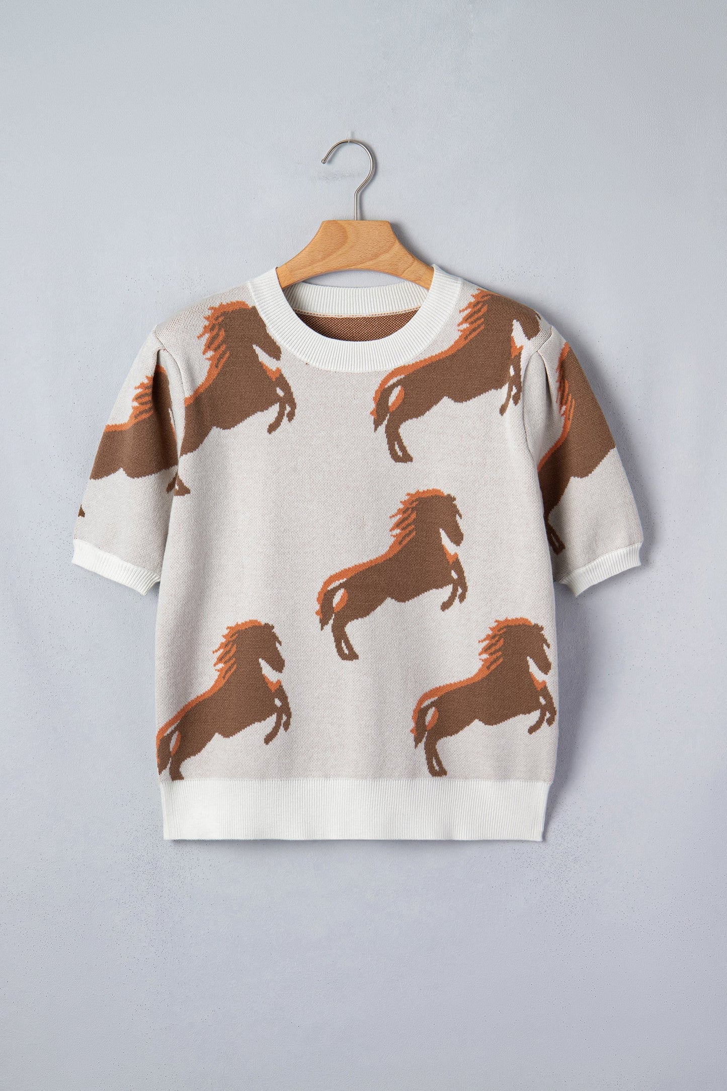 Western Horse Short Puff Sleeve Sweater