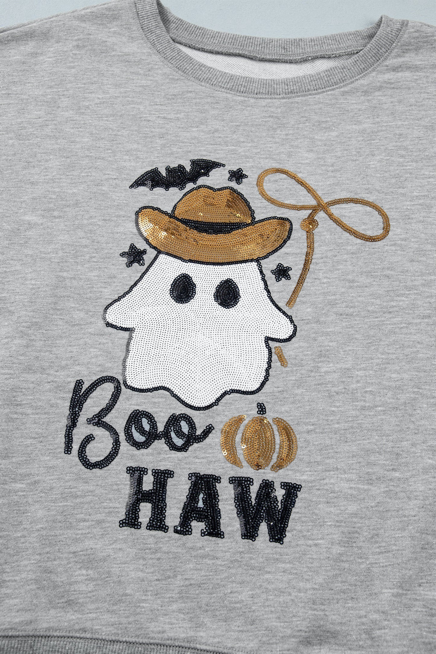 Halloween Western Ghost Sequin Graphic Long Sleeve Sweatshirt