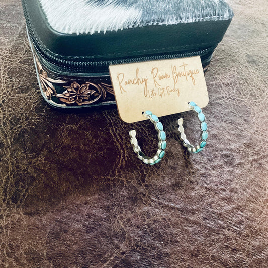 Western Semi Stone Turquoise Hoop