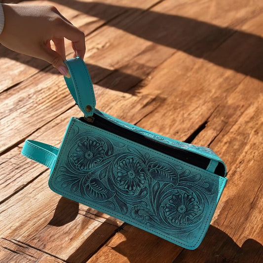 Turquoise hand tooled toiletry bag