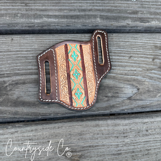 Aztec Tooled Leather Knife Sheath