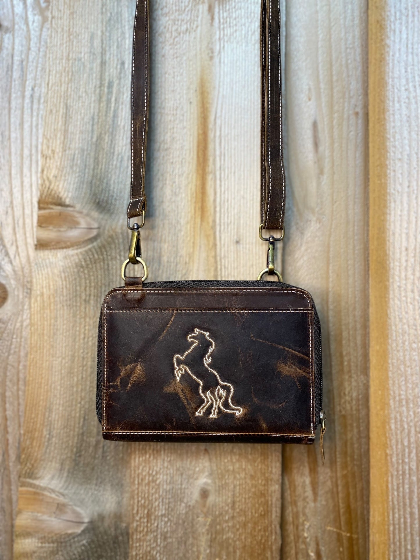 Horse Rustic Leather All Tooled Leather Crossbody