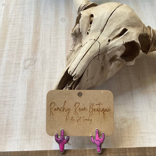 Western Pink Cactus Stone Stud earrings