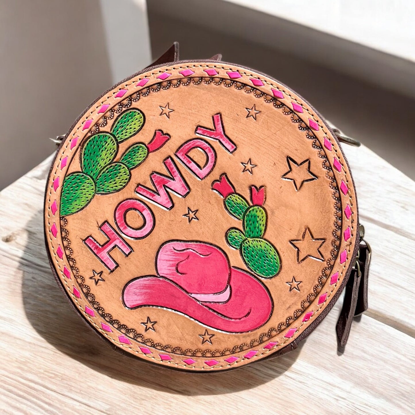 Howdy tooled leather crossbody bag