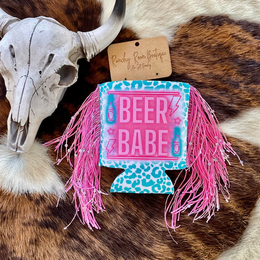Beer Babe Fringe Can Cooler Western Koozie